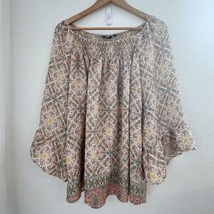 Zac & Rachel Woman Blouse Womens 2X Multi Smoked‎ L/S Boho Paisley Peasant Flowy
